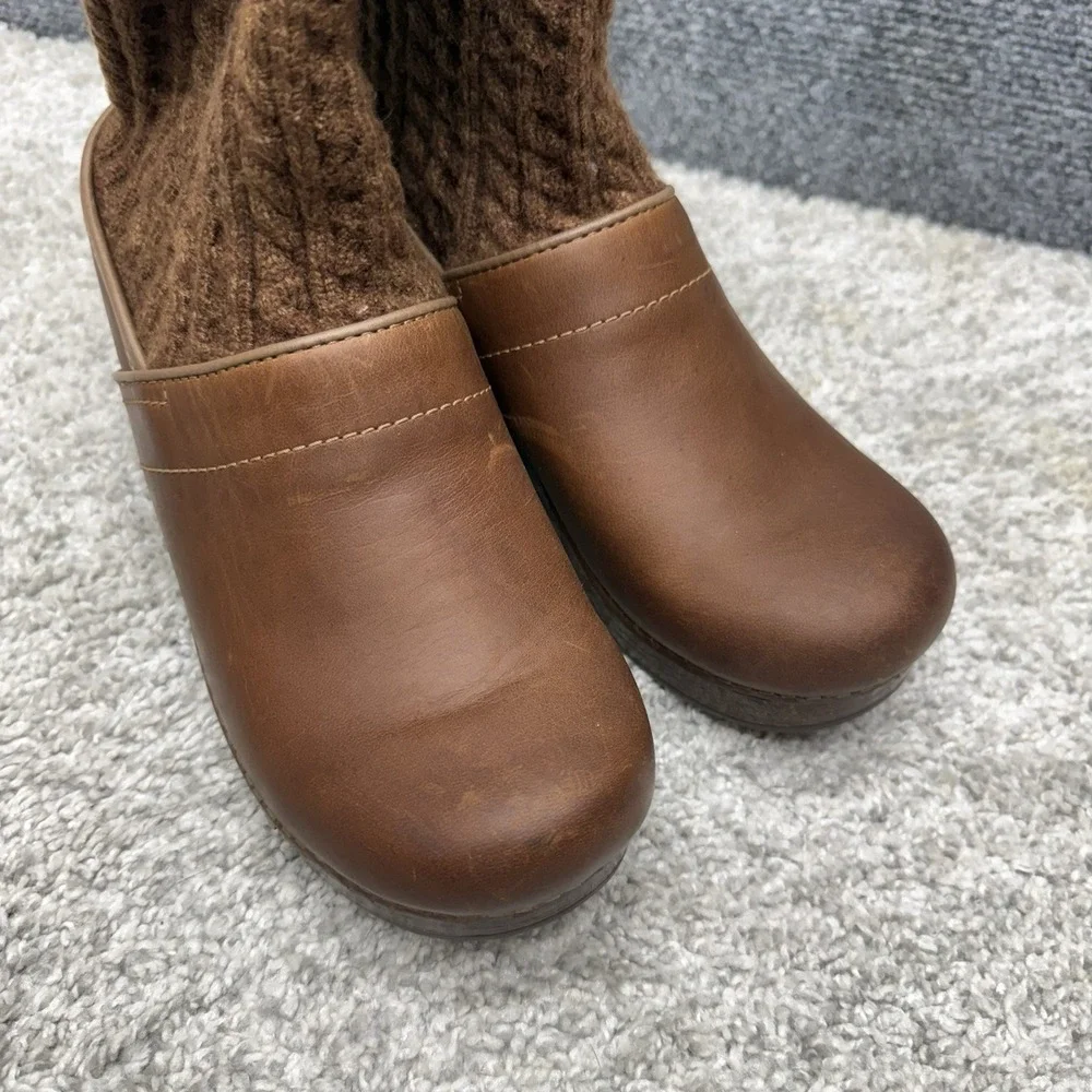 Dansko Chloe leather knit boots brown women's size EU 37 / US‎ 6.5-7.0